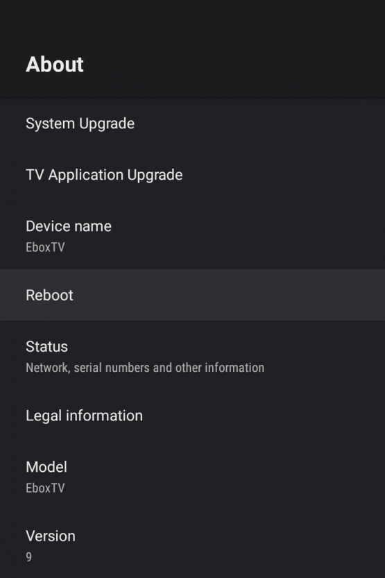 How do I restart the EBOX TV box? EBOX